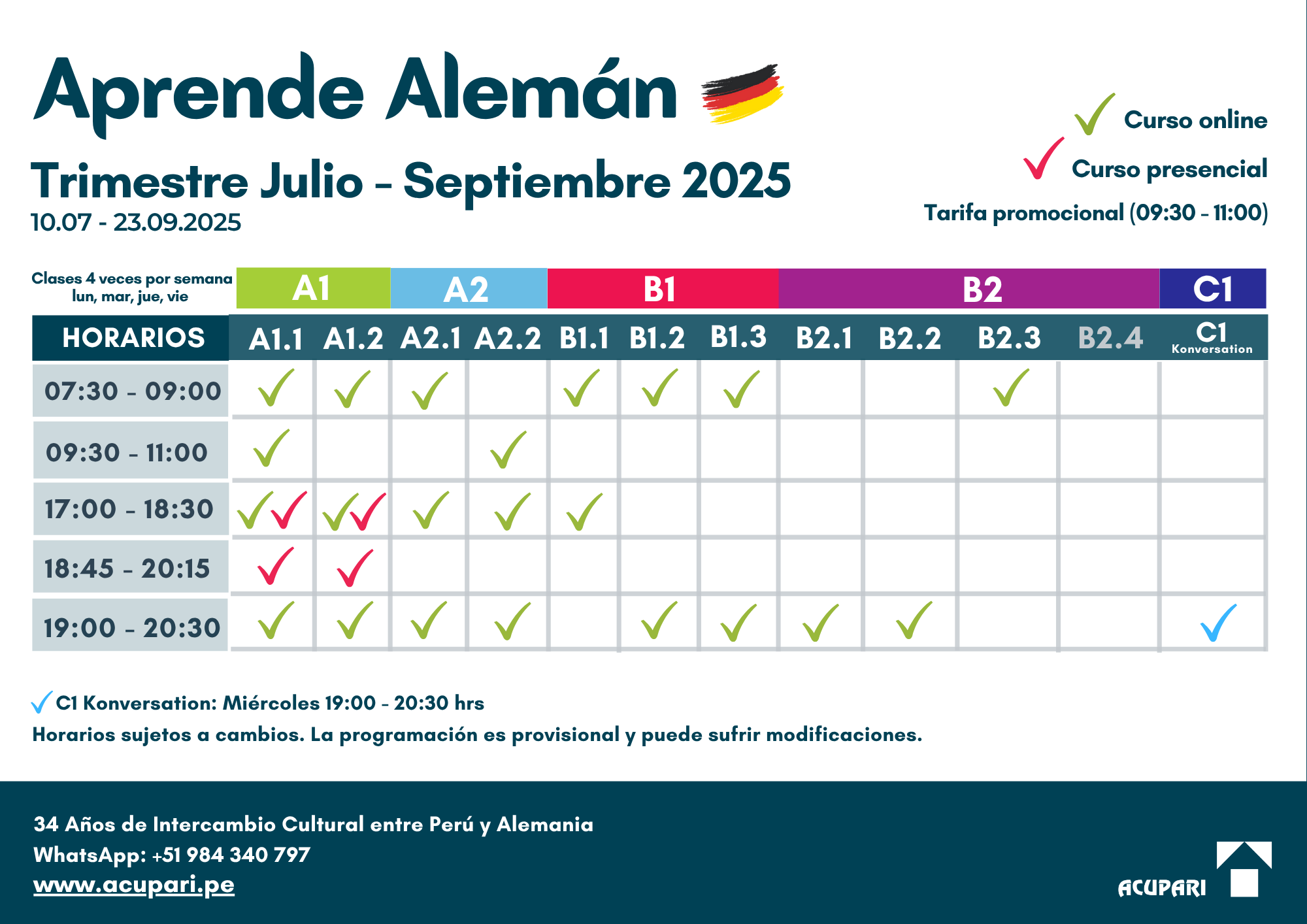 Horarios Alemán en Perú
