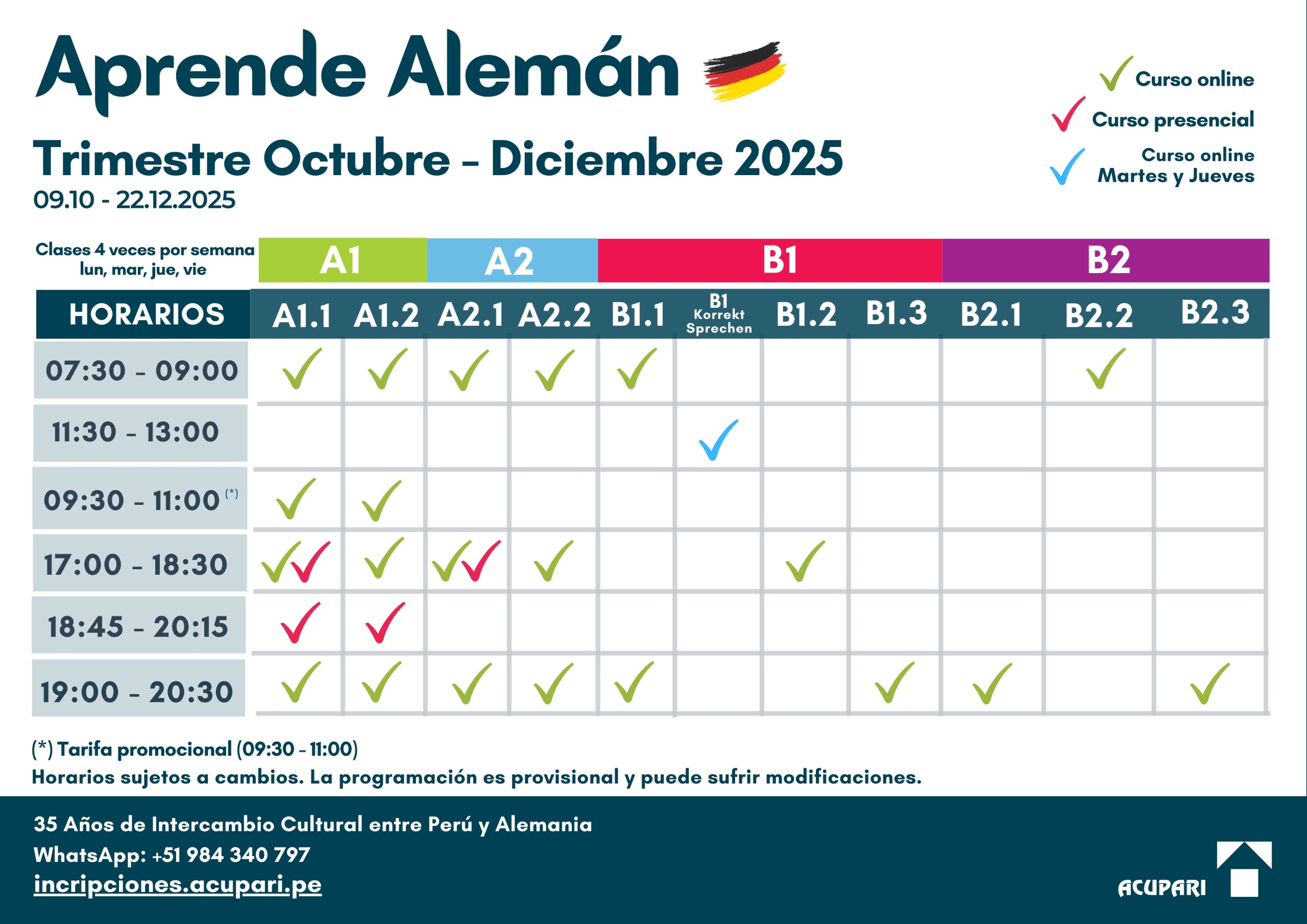 Horarios Alemán Pagina Web 2025