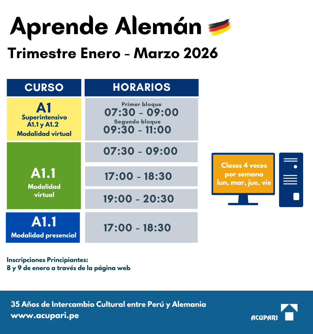 Horarios alemán principiantes - ACUPARI