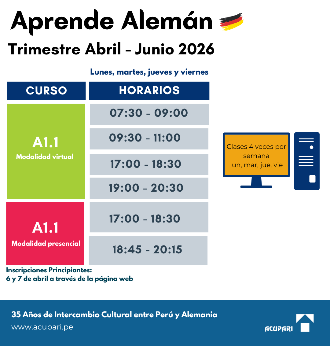 Horarios alemán principiantes - ACUPARI