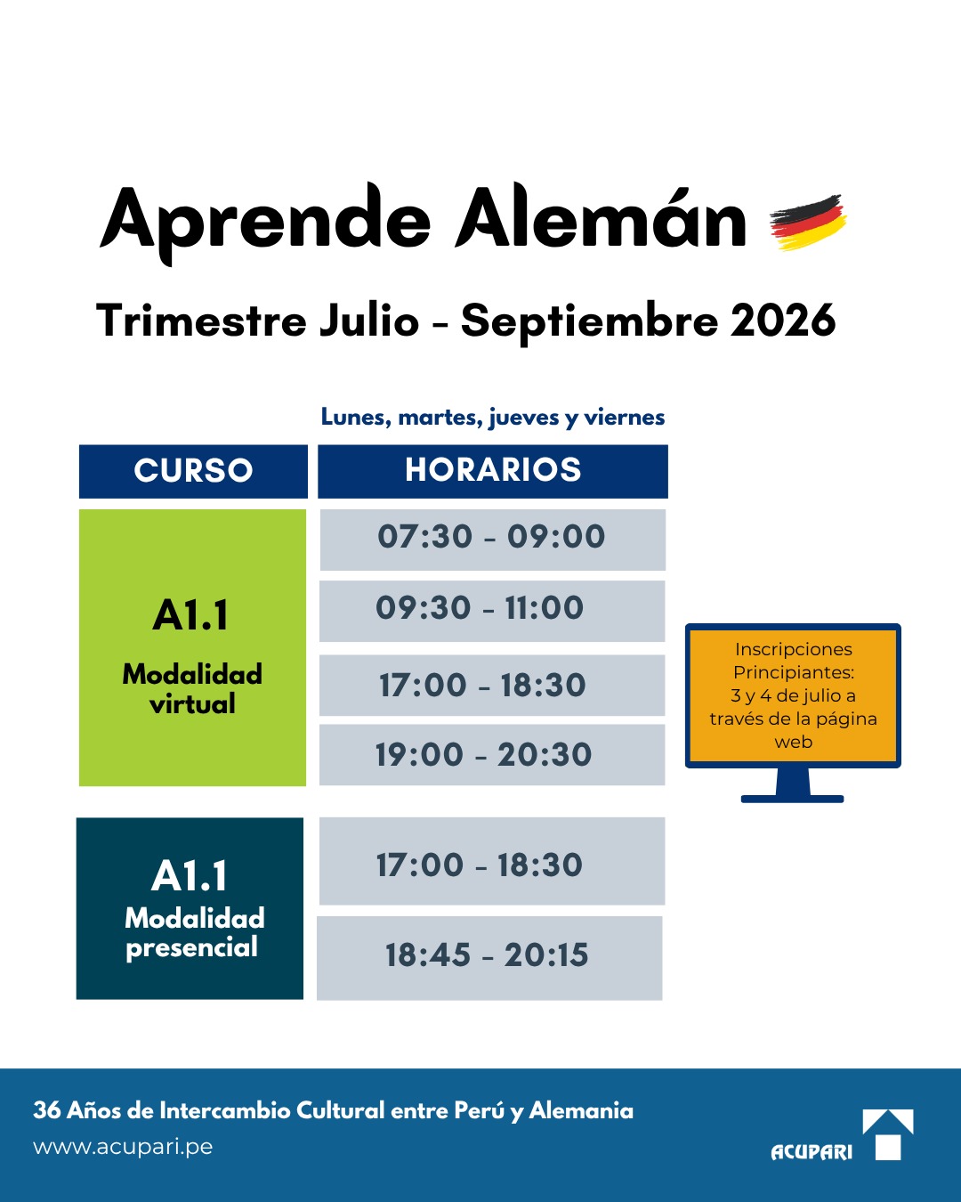 Horarios cursos de alemán principiantes
